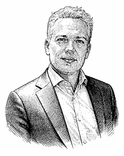 Portrettekening van Hans Crombez, adviseur private onroerende leasing